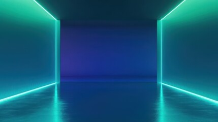 Aufkleber - Abstract Neon Room with Glowing Cyan and Blue Lights