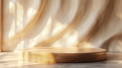 Poster - Minimalist Wooden Display Surface with Soft Shadows and Warm Light