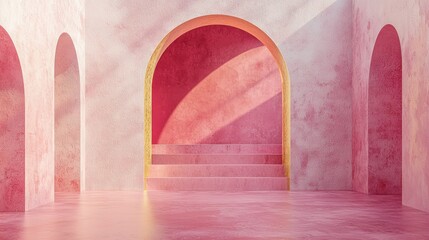 Poster - Modern Minimalist Pink Room with Arches and Soft Shadows