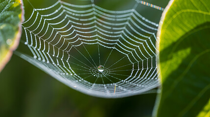 Dew-Kissed Spiderweb on Greenery
