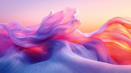 Poster - Abstract Colorful Waves in Soft Pastel Tones Over a Horizon