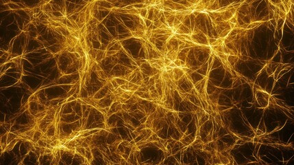 Aufkleber - A complex network of glowing golden strands and fibers in darkness