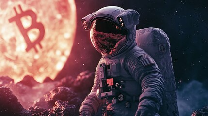 Aufkleber - Astronaut explores a crypto moon landscape, representing Bitcoin dominance