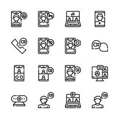Fototapete - Telecommuting and online conference icons set