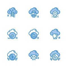 Poster - Cloud icon set digital services outlined