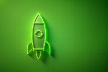 Canvas Print - glowing neon green rocket ship innovation launch and growth on clean background