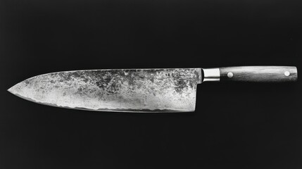 A single knife with a rustic blade and wooden handle