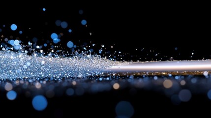 Fototapete - Soft abstract glitter background with shimmering silver and deep blue tones on black