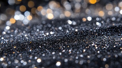 Fototapete - Soft abstract glitter background with shimmering silver and deep blue tones on black