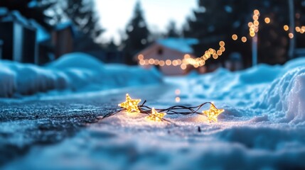 Poster - Soft blur effect with warm yellow and cool blue tones and tiny winter star lights