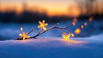 Poster - Soft blur effect with warm yellow and cool blue tones and tiny winter star lights