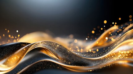 Fototapete - Sophisticated gold and black wave design with bright white ray elements