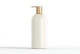 Elegant off-white pump bottle with a gold top.