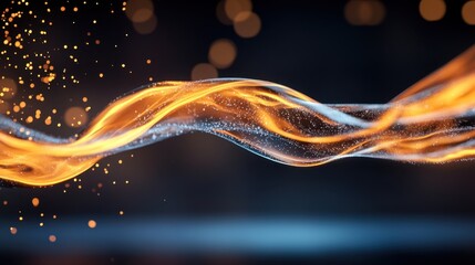 Fototapete - Stream of fire particles in defocused blur, floating over black night backdrop
