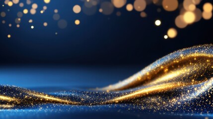 Fototapete - Stylish background with abstract gold and blue sparkles in soft motion blur