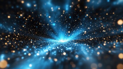 Fototapete - Twinkling star particles floating in blue-white abstract light perfect for shows