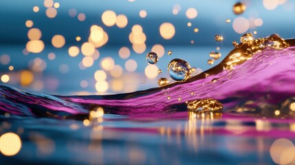 Fototapete - Underwater glittering gold and pink particles in motion, dreamy abstract detail