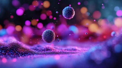 Fototapete - Vibrant digital fractal composition with floating particles in outer space, sci-fi themed