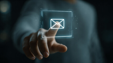 Poster - Email marketing strategy concept finger touching digital mail icon communication technology message send receive