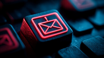 Poster - Email notification button on keyboard for urgent message alerts and spam warning sign concept design