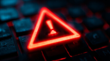 Poster - Red alert warning sign on keyboard for cyber security threat and virus detection concept image for website