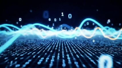 Poster - Abstract Digital Waves Flowing Over Binary Code