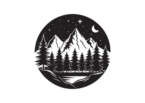 Forest and Mountain Silhouette Vector
