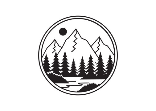 Forest and Mountain Silhouette Vector