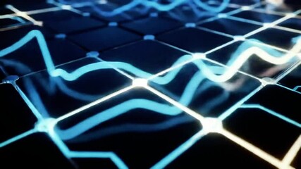 Poster - Abstract Blue Energy Flowing Across Hexagonal Grid