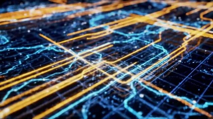 Poster - Abstract Digital Network Flowing Orange Blue Lines