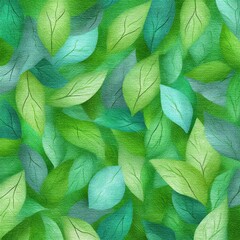 Poster - Abstract Green Leaf Pattern Textured Background with Overlapping Teal and Green Shapes