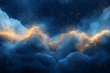 Wall Mural - Stunning celestial illustration of glowing nebulas and sparking stars amidst a dark blue sky