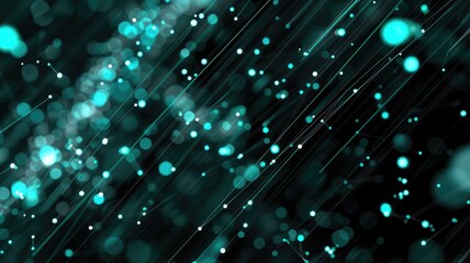 Poster - Abstract picture of turquoise particle with sparkle atom style design connect and flow show energy dynamic represent connection of star in universe or dust atom in space with mysterious scene. AIG53.