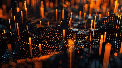 Poster - Abstract visualization of glowing dots and lines on a dark background. Digital artwork of glowing vibrant colorful dots and lines connecting together. Abstract image of Digital art for design. AIG53.