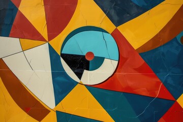 Fototapete - Colorful geometric abstract design with overlapping shapes. Vibrant color geometric shape Background image of geometric shape Ideal. Digital artwork of vibrant color of retro shape texture. AIG51.