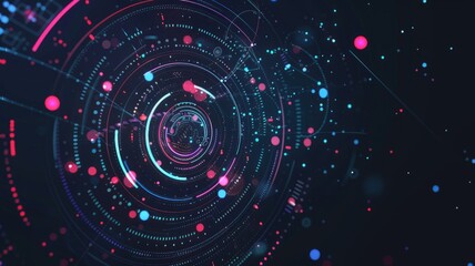 Poster - Abstract digital interface with circular patterns and glowing lines. Abstract image of digital artwork of portal hologram. Technology innovation concept. Digital art for design and print. AIG53.