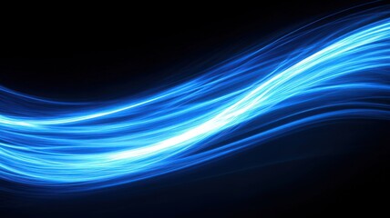 Fototapete - Vibrant Blue Wave of Light Particles Flowing on Dark Abstract Background with Energy Motion and Futuristic Glow