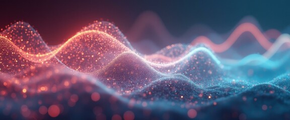 Poster - Glowing abstract particle wave in serene nighttime space