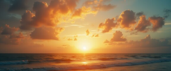 Poster - Tranquil sunset over the ocean at a serene beach