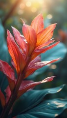 Poster - Vibrant red-orange flower blooming in sunny garden