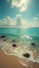 Poster - Serene ocean waves crashing against rocky beach during daytime