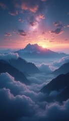 Poster - Majestic sunrise over serene mountain range landscape