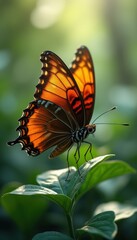 Aufkleber - Butterfly resting on a leaf in a serene garden