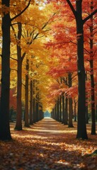 Aufkleber - Colorful autumn trees lining a serene park path