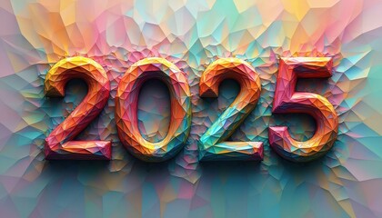 Poster - Low-poly numbers 2025 in vibrant celebration style