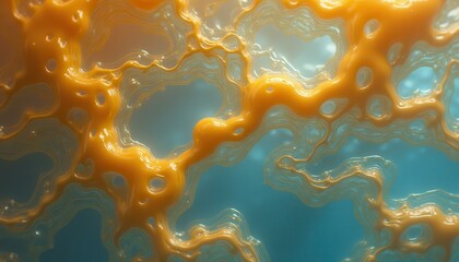 Fototapete - Abstract orange fluid shapes in surreal environment during daytime
