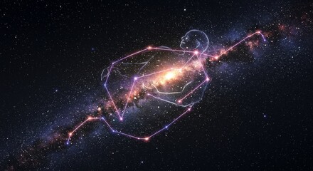 Wall Mural - Silhouette figure connected by constellations in cosmic space.
