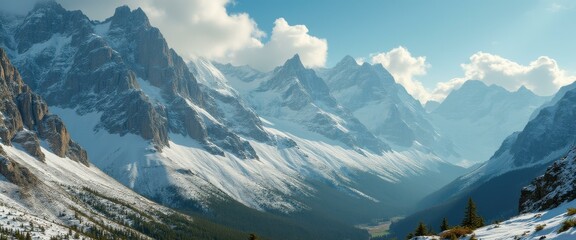 Poster - Majestic snow-covered mountain range in winter daylight