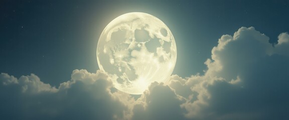 Poster - Serene night sky with a full moon and wispy clouds