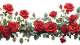 Elegant cascading arrangement of radiant red roses with verdant foliage, isolated